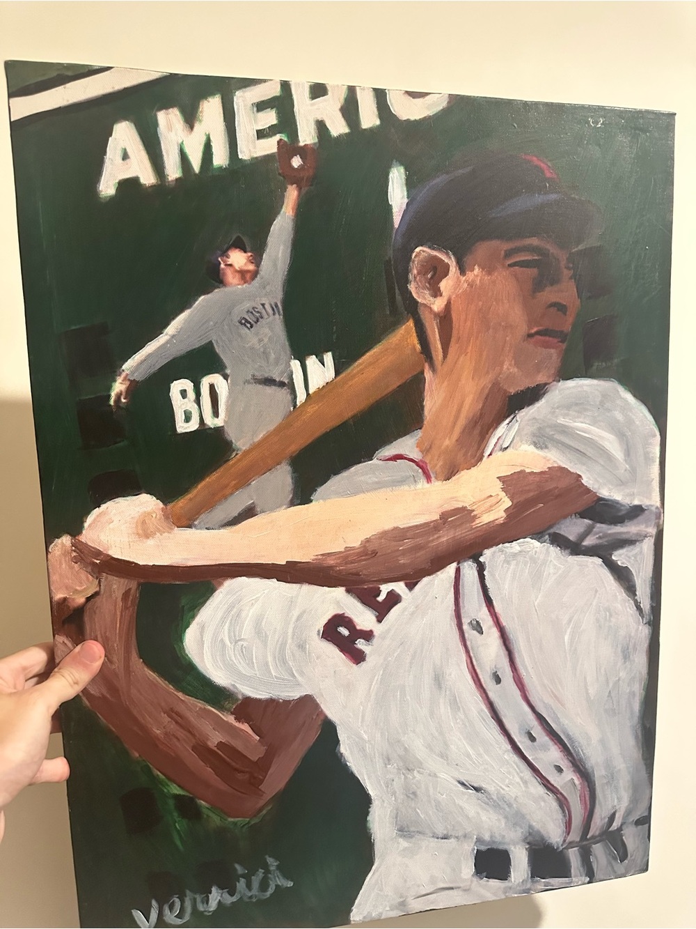 Ted Williams baseball Portrait painting 24x18 signed by artist rare! 1/1